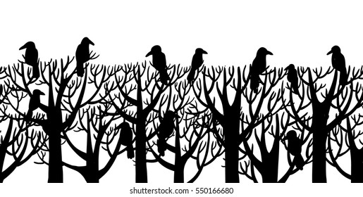 ravens sitting on tree(border)