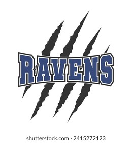 Ravens Sport Maskottenteam Emblem Tier Kratzkratze Streifen Geist-Schule Team.