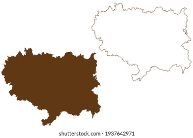 Ravensburg district (Federal Republic of Germany, rural district, Baden-Wurttemberg State) map vector illustration, scribble sketch Ravensburg map