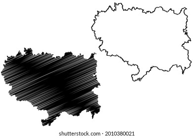 Ravensburg district (Federal Republic of Germany, rural district, Baden-Wurttemberg State) map vector illustration, scribble sketch Ravensburg map