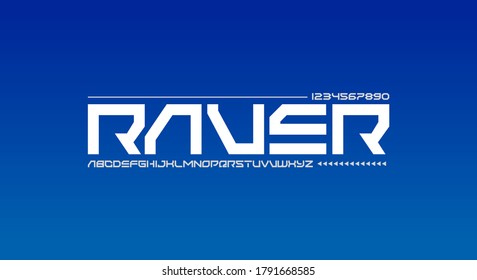 Raver. Abstract futuristic technology font. digital space alphabet typography vector illustration design.