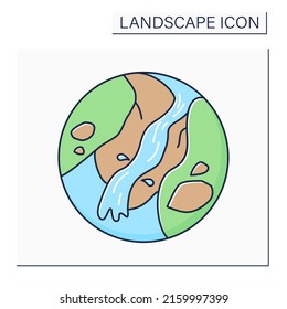 Ravine color icon. Narrow, steep depression formed by running water. Gorge with steep sides.Landscape concept.Isolated vector illustration