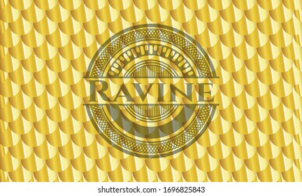 Ravine gold shiny badge. Scales pattern. Vector Illustration. Detailed.