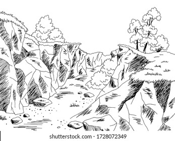 Ravine graphic black white landscape sketch illustration vector