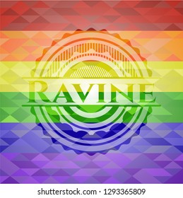 Ravine on mosaic background with the colors of the LGBT flag