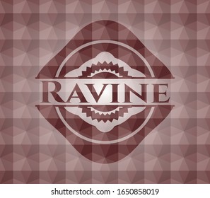 Ravine red badge with geometric background. Seamless.