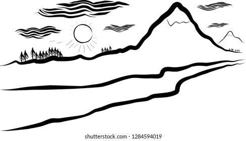 Ravine Sunset Line Art