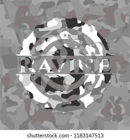 Ravine written on a grey camouflage texture