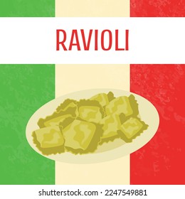 ravioli background.Flat vector illustration.  Hand drawn illustration