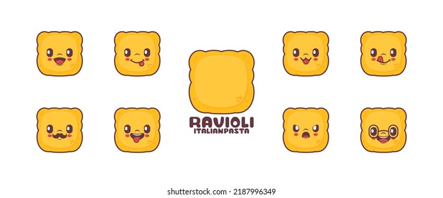 Ravioli cartoon. Italian pasta vector illustration. icon, emoticons, cartoons. isolated on a white background