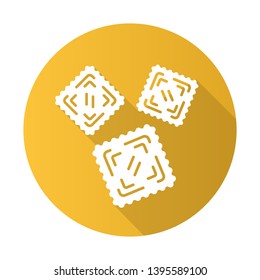 Ravioli flat design long shadow glyph icon. Traditional Italian pasta. Classic agnolotti. Tortelli. Square dough products with filling. Mediterranean cuisine. Vector silhouette illustration