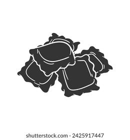 Ravioli Icon Silhouette Illustration. Italian Pasta Vector Graphic Pictogram Symbol Clip Art. Doodle Sketch Black Sign.