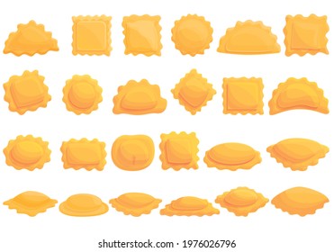 Ravioli icons set. Cartoon set of ravioli vector icons for web design