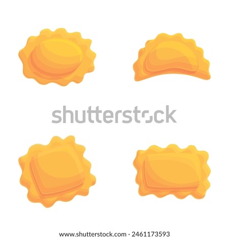Ravioli icons set cartoon vector. Ravioli of various shape. Italian dish