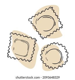 Ravioli isolated on a white background. Set. Doodle flat style vector illustration