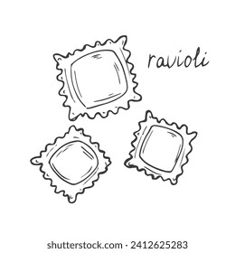 Ravioli isolated on a white background. Set. Doodle flat style vector illustration