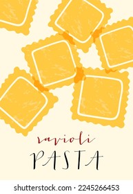 Ravioli Italian pasta. Ravioli poster illustration. Modern print for menu design, cookbooks, invitations, greeting cards.