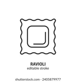 Ravioli line icon. Italian pasta symbol. Editable stroke. Vector illustration.