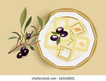 Ravioli and olive branch