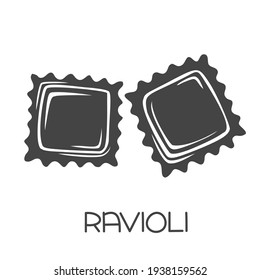 Ravioli pasta glyph icon. Italian cuisine cut monochrome badge. Retro style vector illustration.