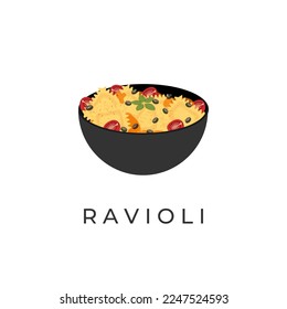 Ravioli Pasta Illustration Logo In A Black Bowl