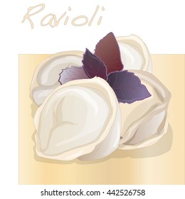 Ravioli pasta isolated vector illustration