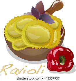 Ravioli pasta set vector illustration