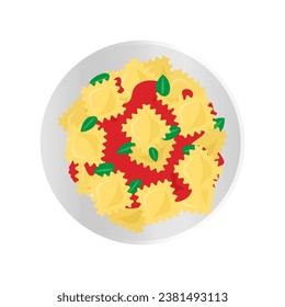 ravioli pasta with tomato sauce and basil on plate top view vector illustration