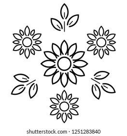 Ravishing mixed flowers bouquet. Vector flat outline icon illustration isolated on white background.