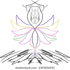 A raw abstract illustration of a flower that has colorful petals
