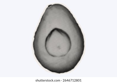 Raw avocado, ripe exotic fruit in halftone modern art style. Cutout from magazine for collage design with grunge texture. Peruvian pear, raw avocado, healthy ingredient. Vector, black and white.