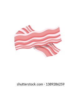 Raw bacon. Meat slices for frying. Element of the kitchen. Fatty food. Cartoon flat illustration. Pink object.