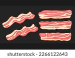 Raw bacon slices flat vector illustration. Tasty breakfast meal ingredient isolated clipart.