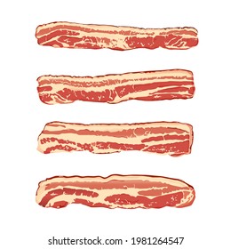 Raw bacon slices flat vector illustration. Tasty breakfast meal ingredient isolated clipart.