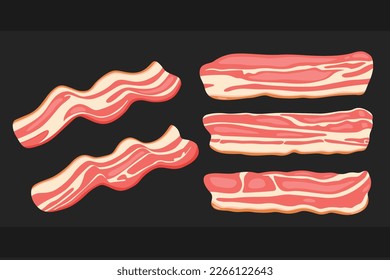 Raw bacon slices flat vector illustration. Tasty breakfast meal ingredient isolated clipart.