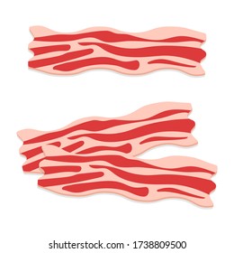 Raw bacon slices. Traditional breakfast ingredient, cured pork meat. Vector illustration.