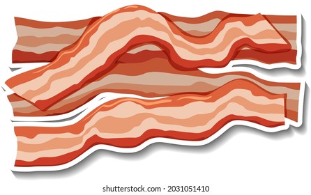 Raw bacon stripes sticker on white background illustration