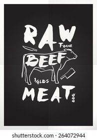 Raw beef meat hand drawn typography blackboard posters set
