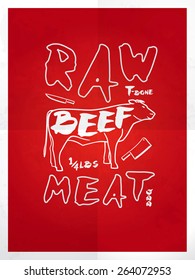 Raw beef meat hand drawn typography red poster