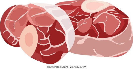 Raw Beef Shank Sliced or Osso Buco Steak Illustration Isolated on White Background