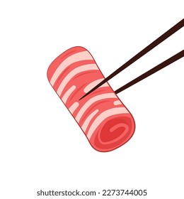 Raw beef slice for hot pot,chinese food. Italian prosciutto crudo or spanish jamon. Jerked meat, isolated on white background.