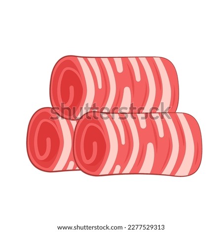 Raw beef slice for hot pot,chinese food. Italian prosciutto crudo or spanish jamon. Jerked meat, isolated on white background.