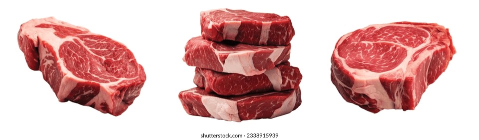 Raw beef stake vector set