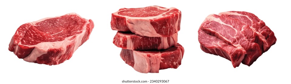 Raw beef stake vector set