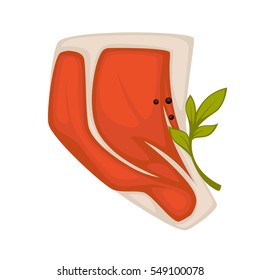 Raw beef steak icon. Fresh meat food for grill or bbq, tasty product for restaurant. Graphic design element in cartoon style. Vector illustration isolated on white background.