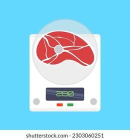 raw beef steak on digital kitchen
scales top view vector illustration