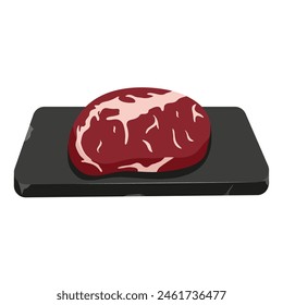 Raw beef steak on stone tray. Fresh red meat. Pork meat. Vector illustration