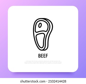 Raw beef steak thin line icon. Modern vector illustration of meat.