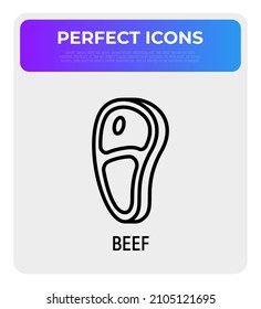 Raw beef steak thin line icon. Modern vector illustration of meat.