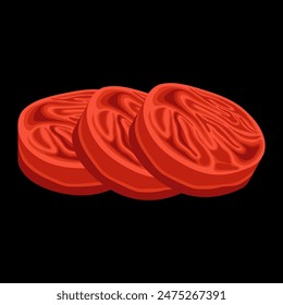 Raw beef steak vector isolated in black background. Meat illustration vector. Cartoon isolated fresh organic meat.